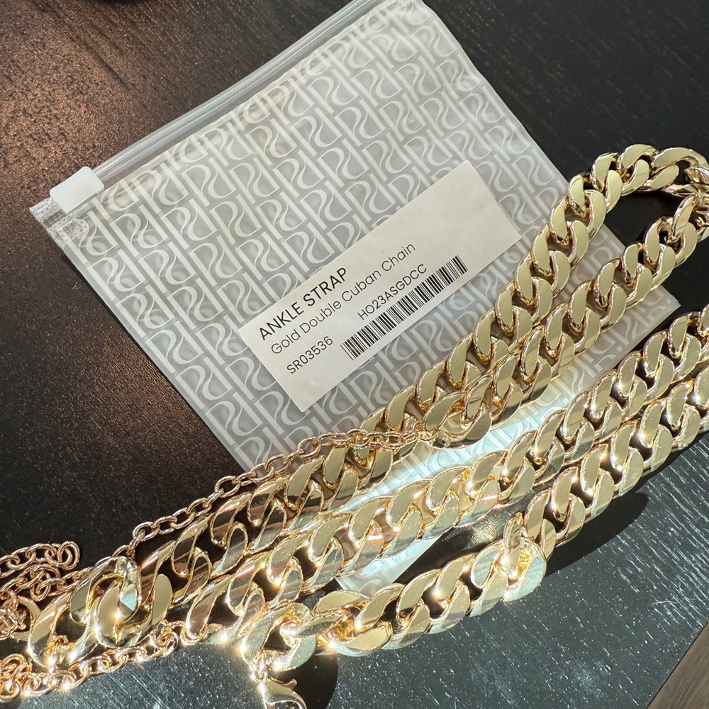 Pashion Footwear Ankle Straps (2) - Gold Double Cuban Chain Ankle Strap